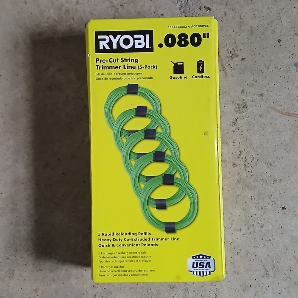 RYOBI 0.080". x 16' Pre-Cut Spiral Line 5-Pack String Trimmer Weed Wacker NIB